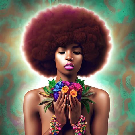 Beautiful African Light Brown Skin Woman Praying With Big Afro Hair