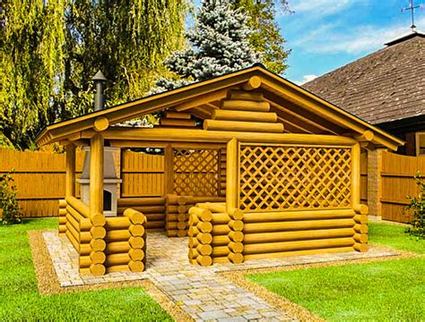 Беседка из бревна для дачи, изготовление дачных беседок
