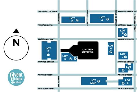 United Center Parking Map | United center, Performing arts center ...