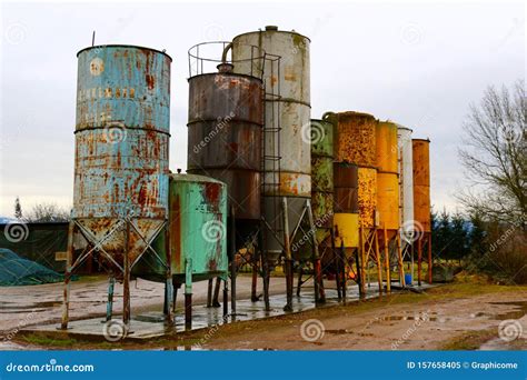 Old Rusty Metal Silos Stock Image Image Of Metal Farm