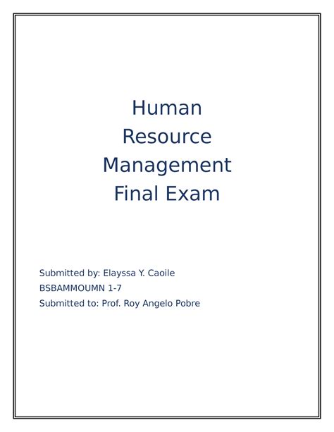 Caoile Elayssa HRM Final Human Resource Management Final Exam