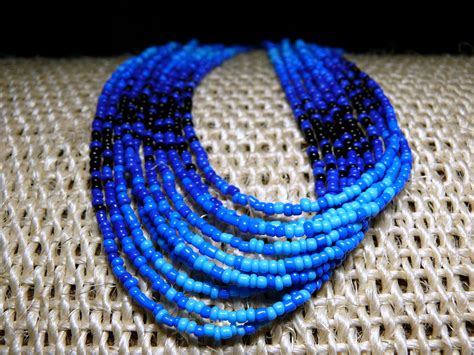 Blue Seed Bead Necklace Love Beads Short Necklet Small Glass Etsy