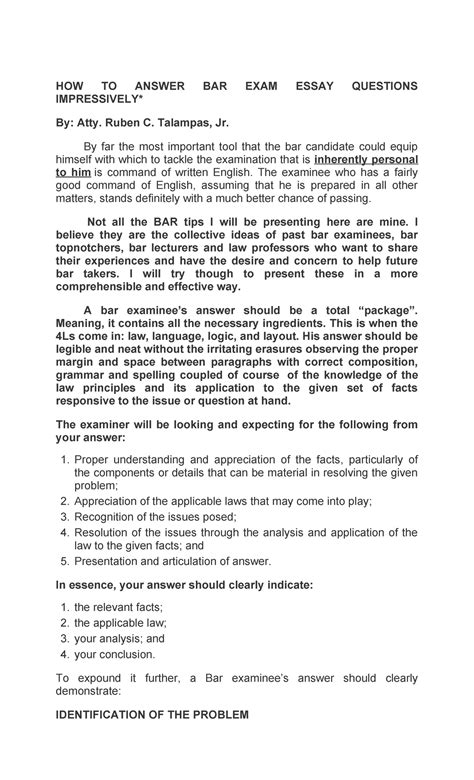 Bar Exam Essay Questions