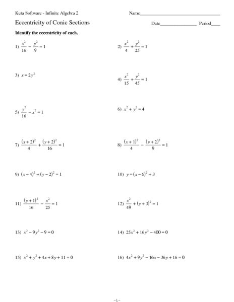 Eccentricity Of Conic Sections Worksheet For 11th Grade Lesson Planet