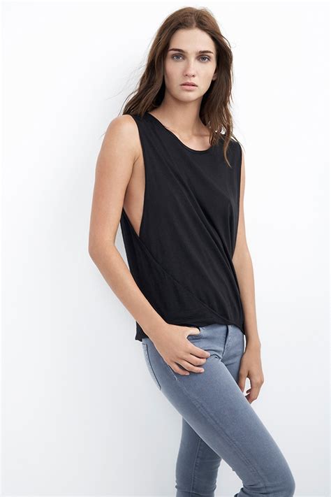 Velvet By Graham And Spencer Sanaa Luxe Slub Drop Armhole Tank Top In Black Lyst