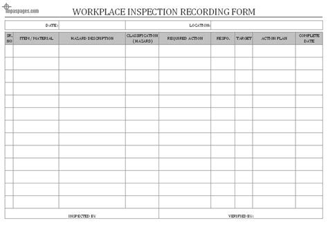 Workplace Inspection Recording Form