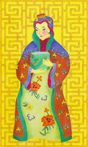 Needlepointus Chinese Lady With Box Hand Painted Needlepoint Canvas