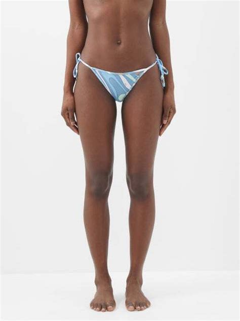 Buy Emilio Pucci Marmo Print Side Tie Bikini Briefs Blue Print At