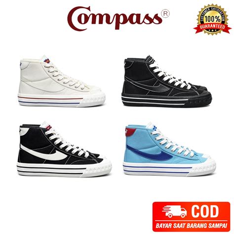 Jual Sepatu Compass Retrograde High Decon Cream Black White Baby Blue