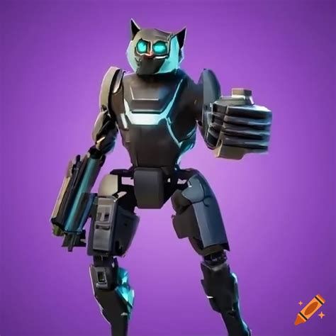 Cat In A Mech Suit With A Cannon Arm In Fortnite Style