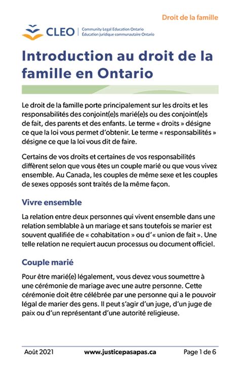 Introduction Au Droit De La Famille En Ontario Cleo Community Legal