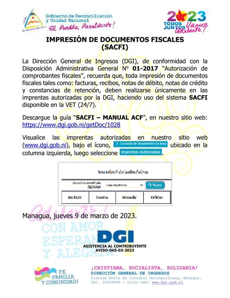 DGI Nicaragua on Twitter Se publico el AVISO 065 03 2023 impresión