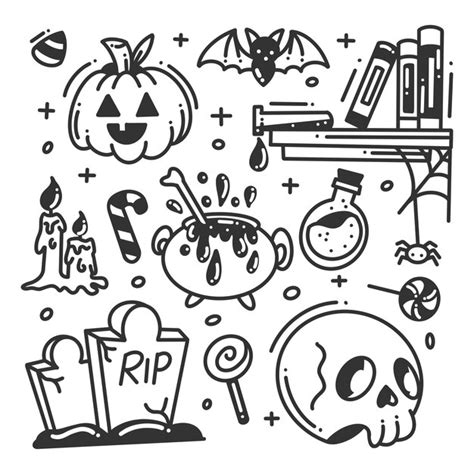 Premium Vector Hand Drawn Halloween Elements Icon Set Collection