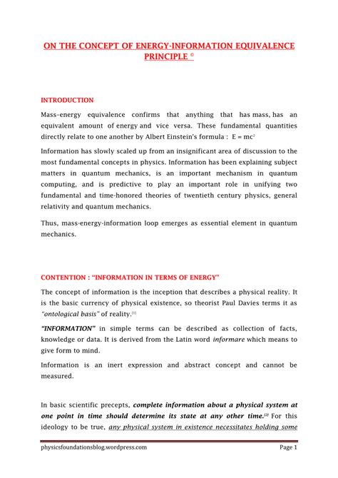 PDF ON THE CONCEPT OF ENERGY INFORMATION EQUIVALENCE PRINCIPLE