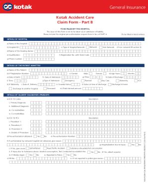 Fillable Online Kotak Health Care Claim Form Part B Fax Email Print