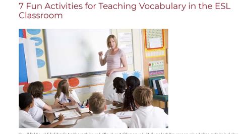 Fun Activities For Teaching Vocabulary In The Esl Classroom Ittt