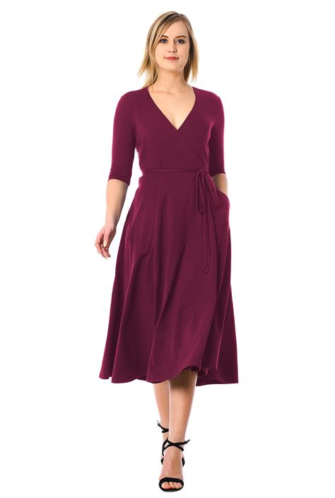 Shop Cotton Knit Midi Wrap Dress Eshakti