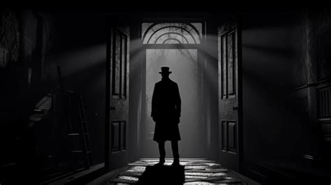 Premium AI Image | A shadowy figure in the doorway of a haunted mansion