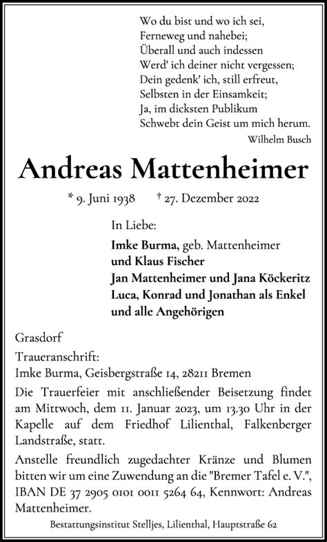 Traueranzeigen Von Andreas Mattenheimer Trauer Gedenken