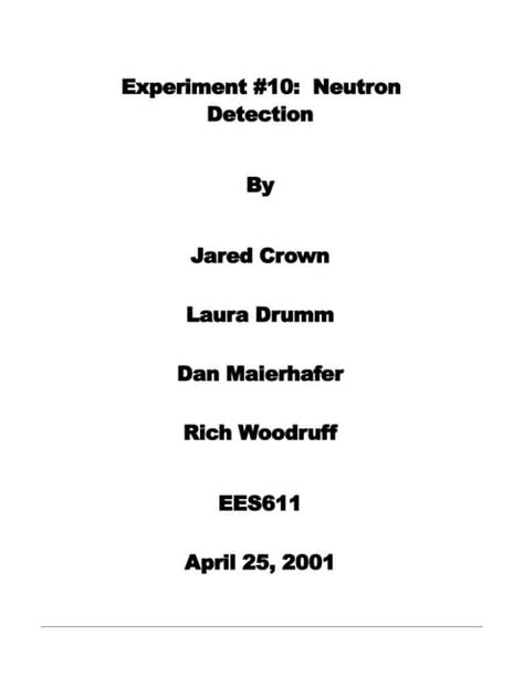 Neutron Detection Experiment Details Neutron Detection Techniques | PDF