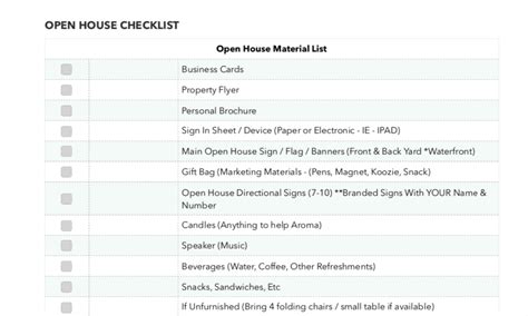 Open House Checklist (FREE PDF) - FREE Resources for real estate ...