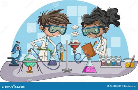 Cartoon Students Doing Research with Chemical Fluid in the Laboratory ...