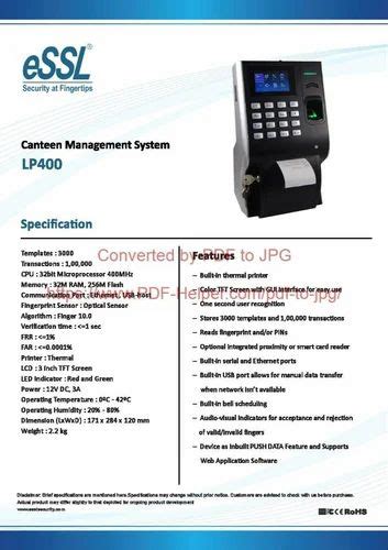 Canteen Management System Essl Lp Canteen Management System