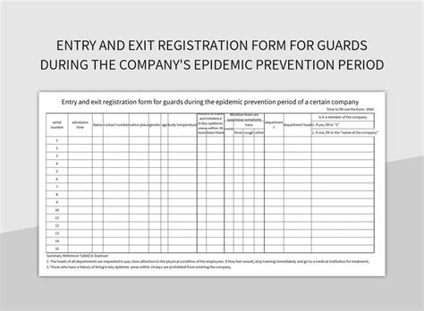 Entry And Exit Registration Form For Guards During The Company S