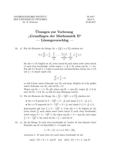 Grundlagen Bung L Mathematisches Institut Munchen Der