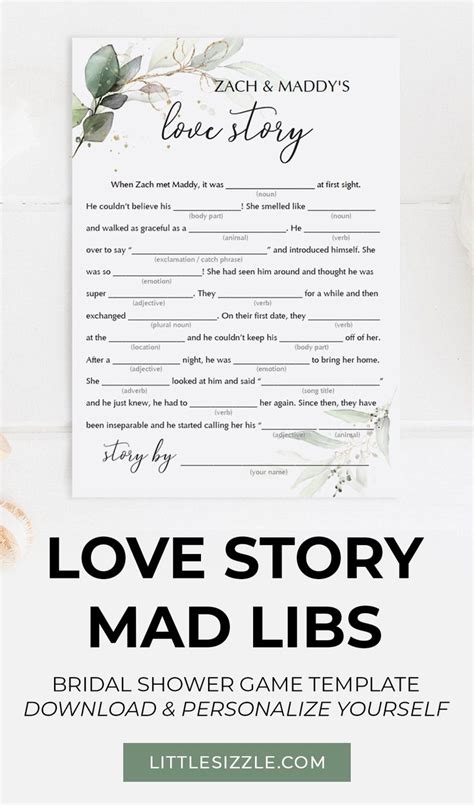 Greenery Wedding Mad Libs Game For Bridal Showers Editable Template