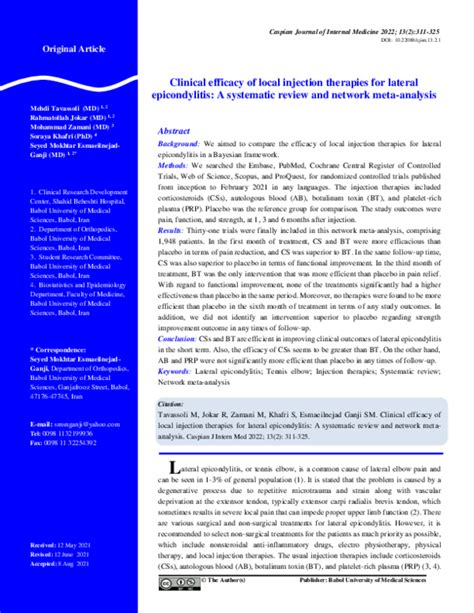 Pdf Clinical Efficacy Of Local Injection Therapies For Lateral