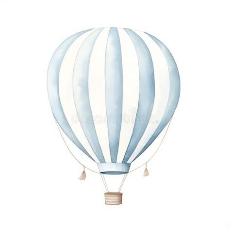 Minimal Watercolor Garland Print With Light Blue Striped Hot Air Balloon Stock Illustration
