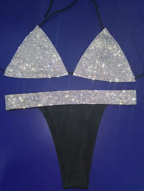 Sexy Hot Diamonds Sequin Bikini Set Women Halter Bandage Swimsuits