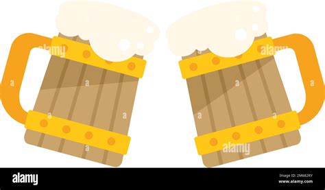 Wood Mug Beer Icon Flat Vector Hand Drink Cheers Toast Isolated Stock