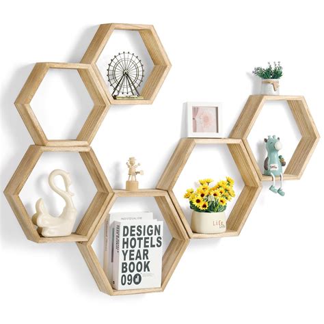 Buy YBING Hexagon Floating Shelves Wall Ed Farmhouse Wood Storage