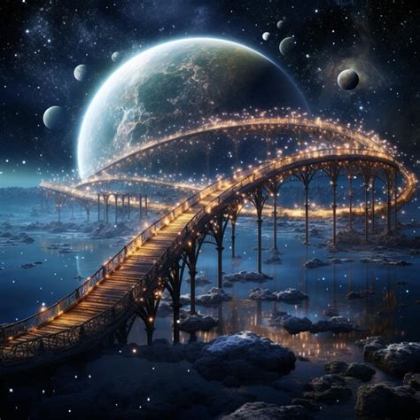 Premium Photo | Celestial bridge connecting two distant planets in space