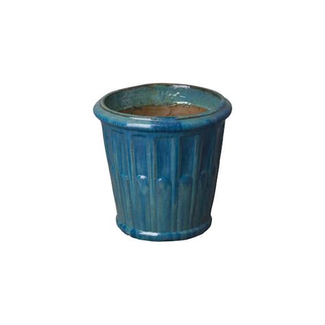 Emissary In L X In H Teal Ceramic Round Planter With Drainage