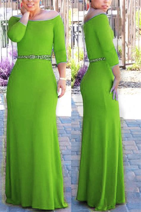 Fashion Sexy Off Shoulder Green Long Dress