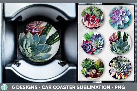 Succulents Car Coaster Sublimation Designs Bundle