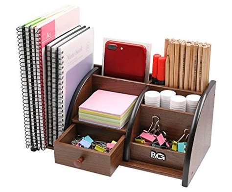 Pag Office Supplies Wood Desk Organizer Pen Holder Accessories Storage Caddy With 1 Drawer 7