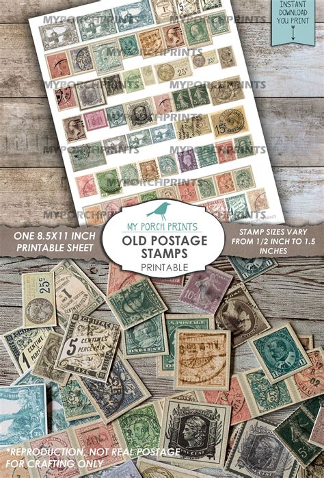 Old Postage Stamps Faux Junk Journal Printable Ephemera Etsy