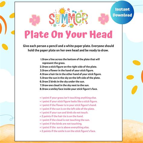 Summer Plate on Your Head Printable Summer Printable Activities for