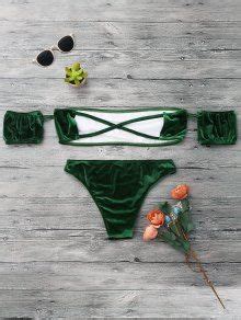 Velvet Off The Shoulder Bikini Swimwear In GREEN ZAFUL 2024