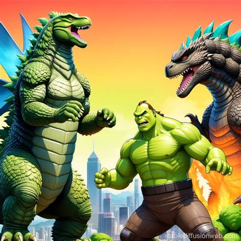 Godzilla Vs Giant Shrek Battle Stable Diffusion Online