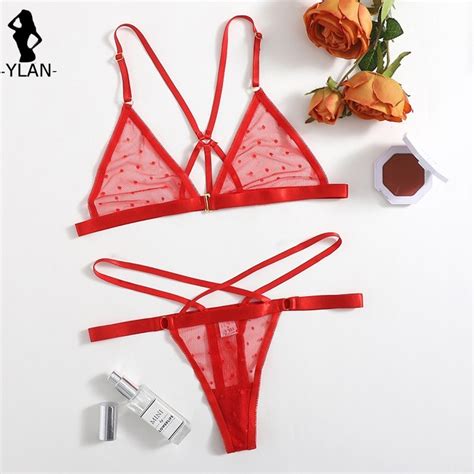 Billionm Women Bra Set Red Dot Lingerie Set See Through Intimates