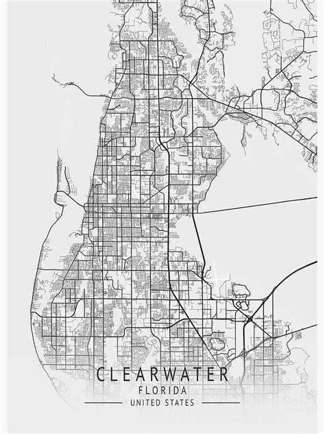 Clearwater Florida US Gray City Map Poster For Sale By Ctmapprint