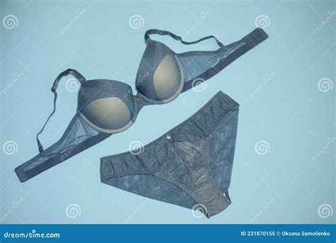Lingerie Flat Lay Lace Bra And Blue Panties Stock Image Image Of Underwear Bustier