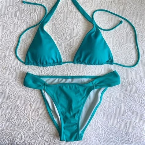 Victoria S Secret Swim Victorias Secret Turquoise Blue String Triangle Bikini High Waist M