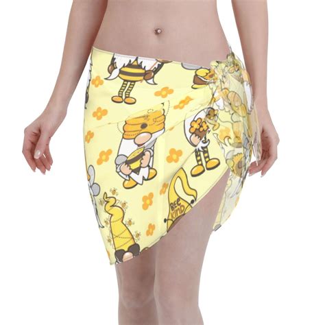 Disketp Garden Honeybee Gnomes Women Swimsuit Cover Up Short Chiffon Summer Beach Sarong Bikini