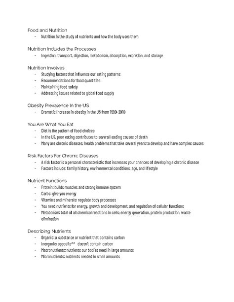 Nutrition chapter 1 notes - Food and Nutrition - Nutrition is the study ... 